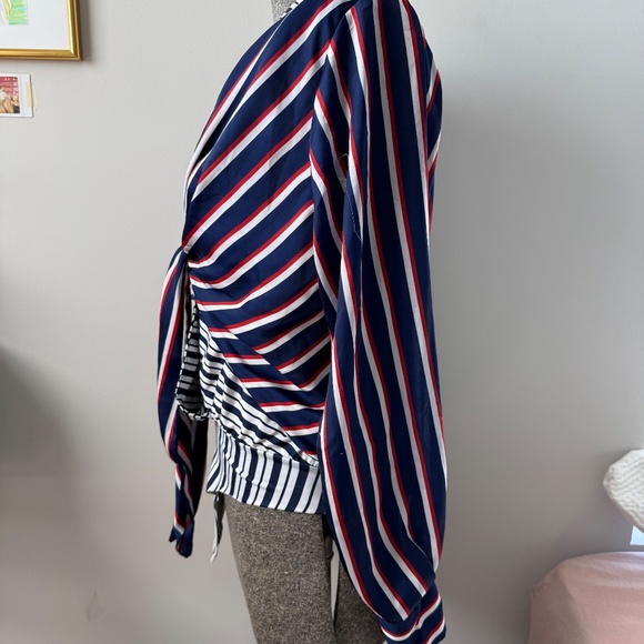 Zara Red White Blue Striped Long Sleeve Tie Front Bodysuit Size Medium - Picture 4 of 11